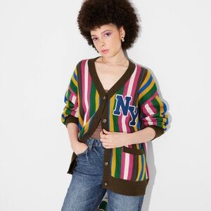 Women's Oversized Varsity Cardigan - Wild Fable Stripped XXL